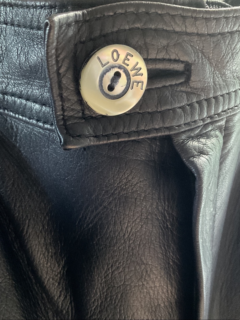 Loewe Black Leather Bomber Jacket with Branded Button